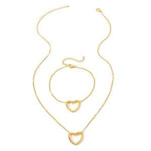 Stainless Steel Heart Necklace and Bracelet Set